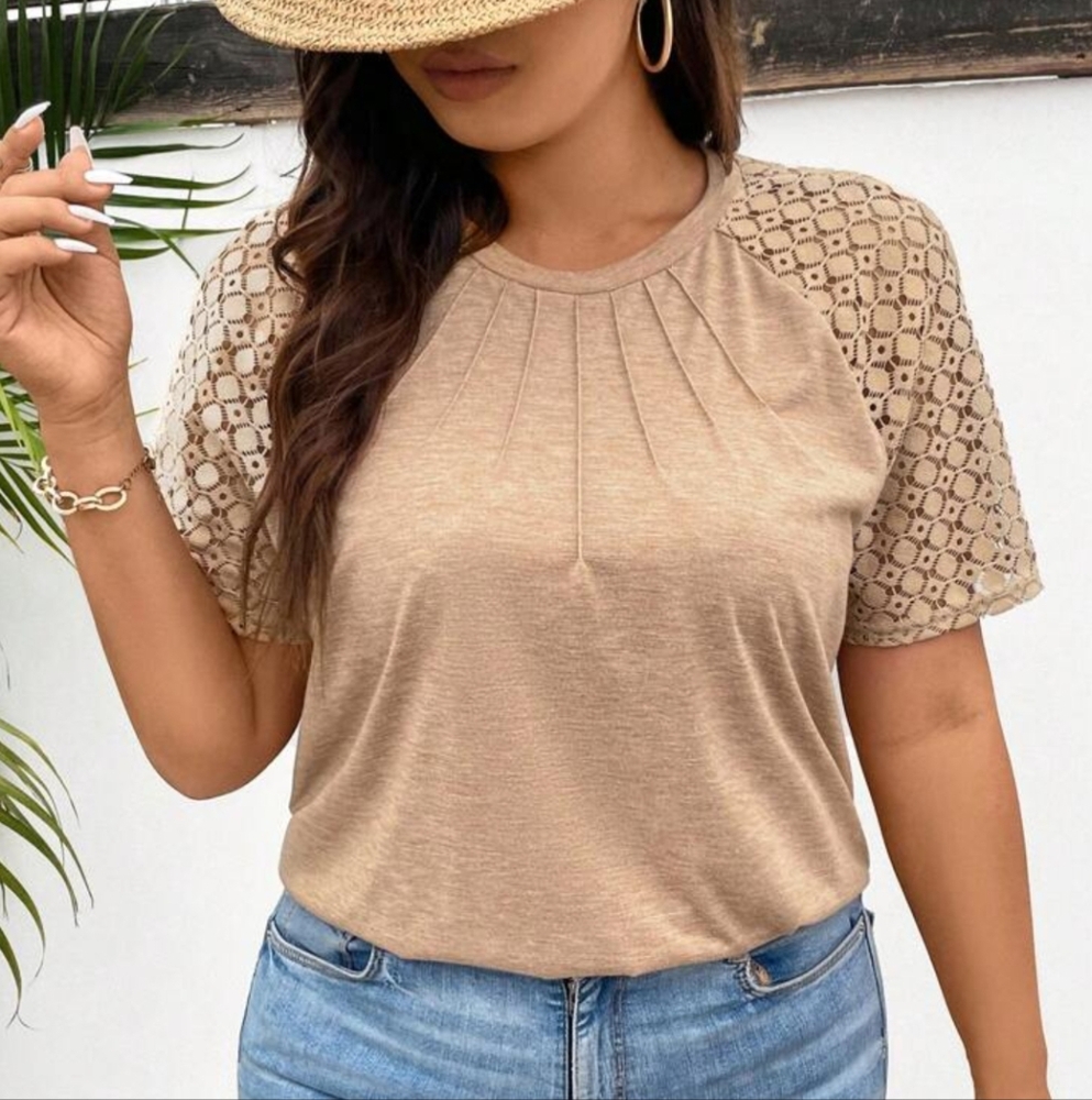 Tan Blouse with Lace Sleeves